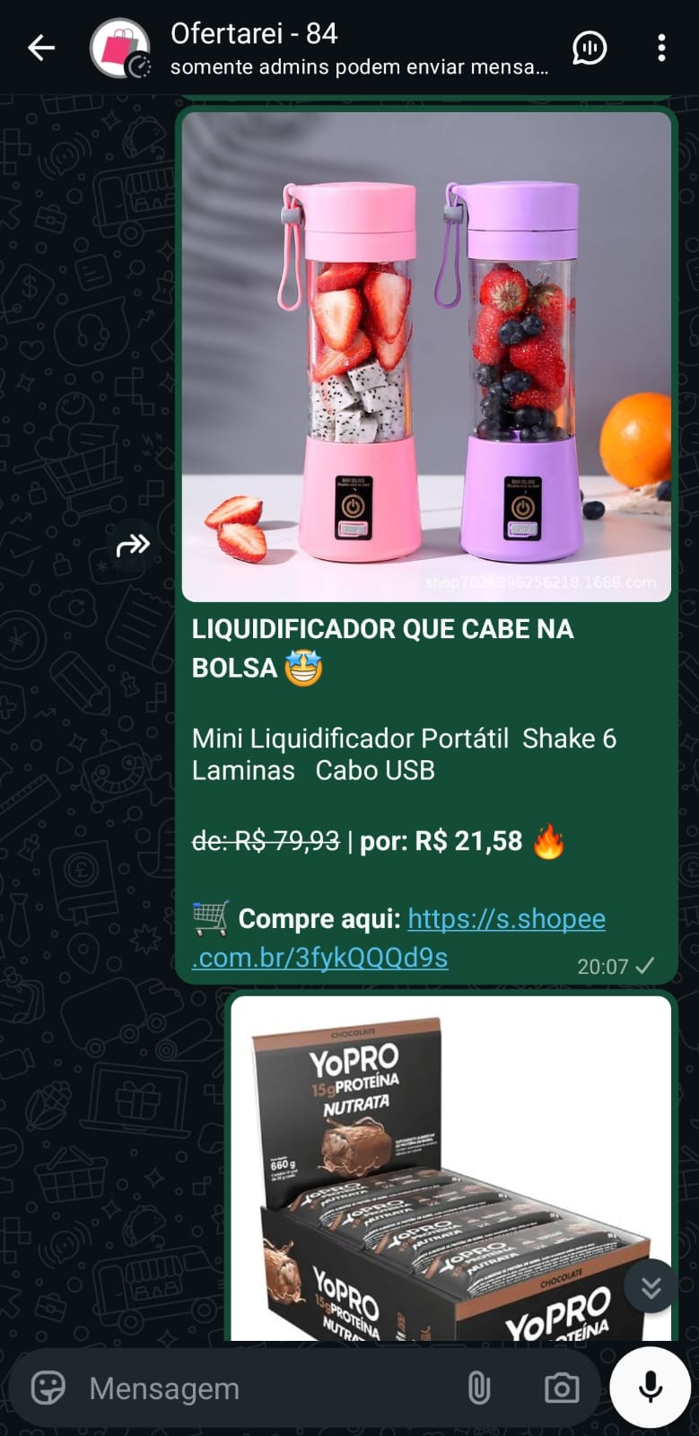 Exemplo de oferta enviada automaticamente pelo robô da LucreShop no WhatsApp
